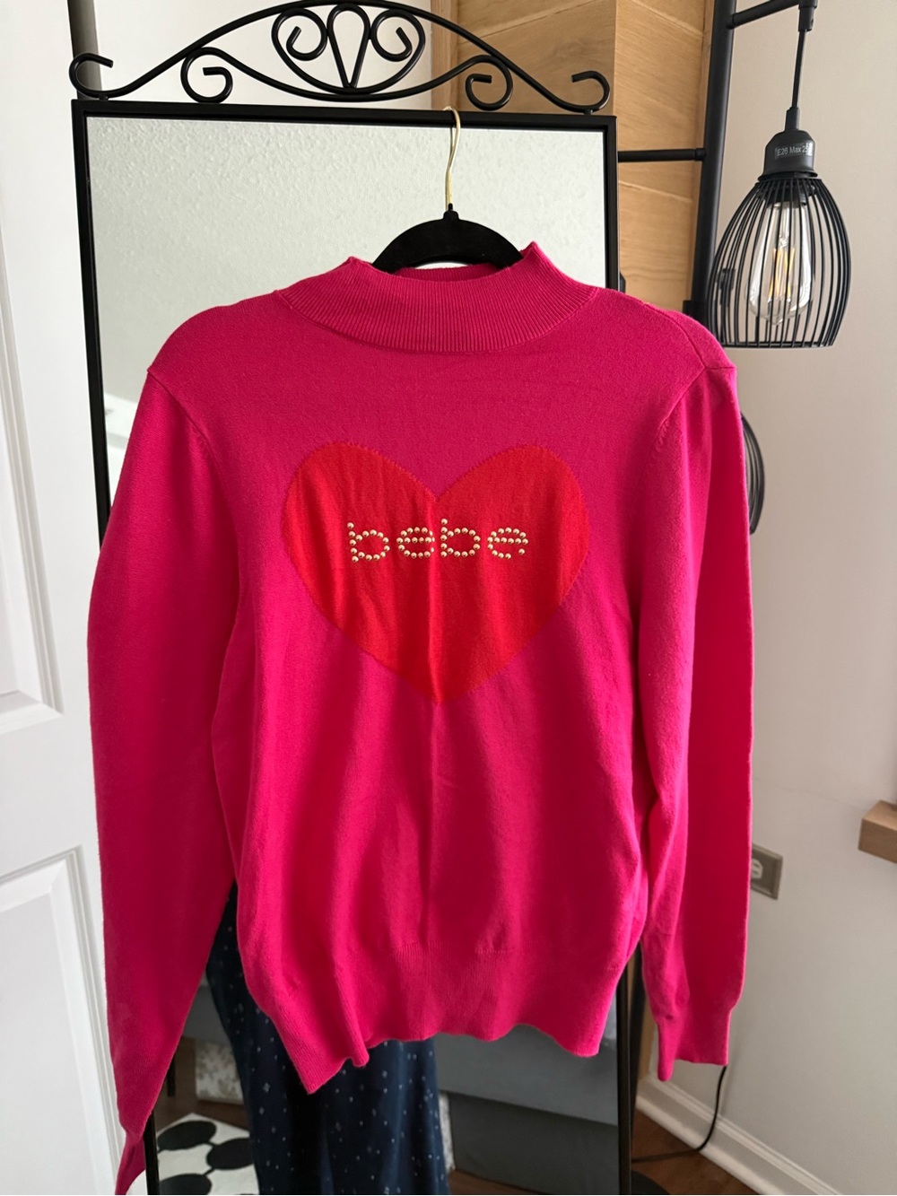 bebe Women's Hot Pink Heart Logo Sweater